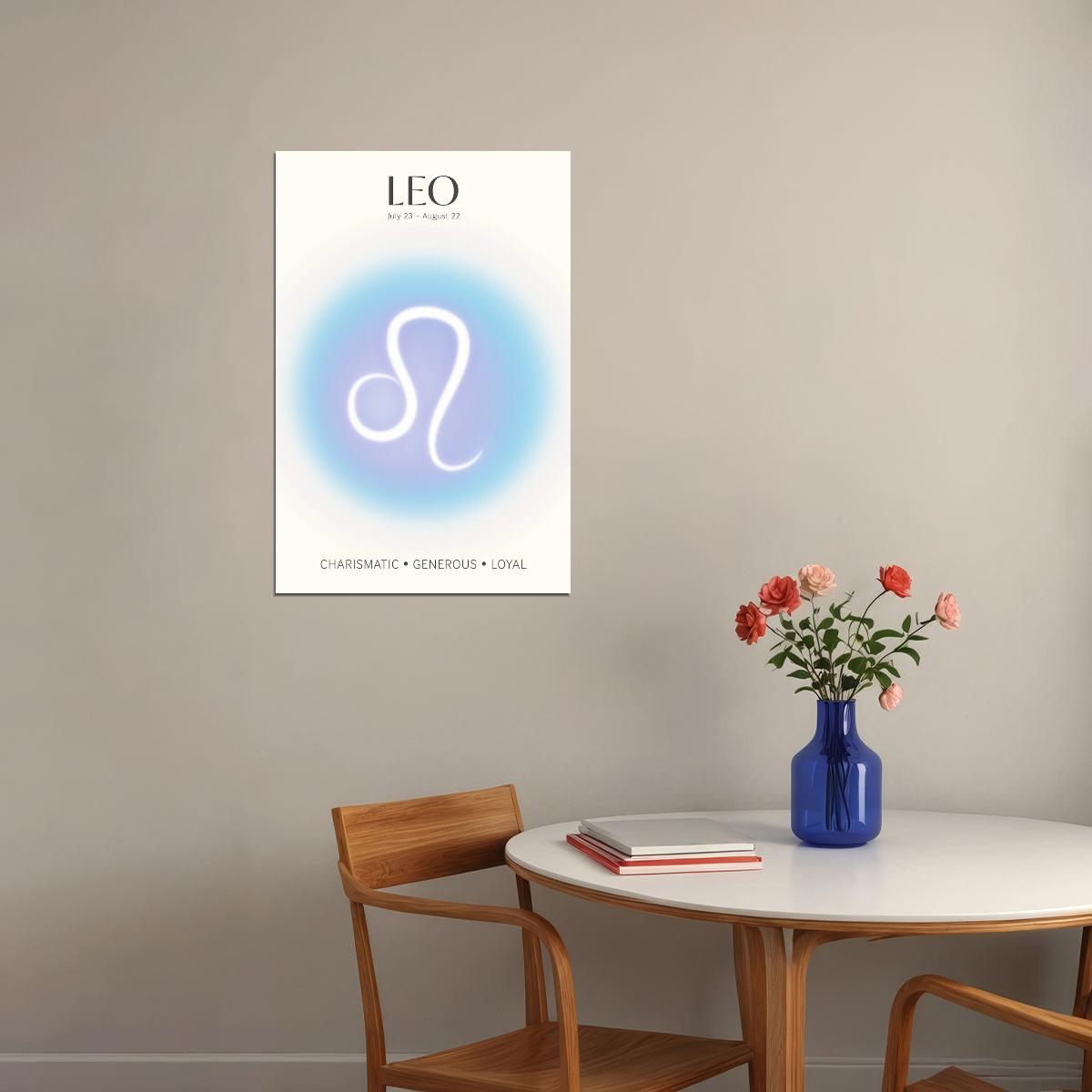 Leo Astrology Aura Poster Spiritual Zodiac Sign Wall Art with Pastel Gradient Dreamy Soft Abstract Print Celestial Ethereal Aesthetic Decor for Bedroom Dorm Home Office - xonomax