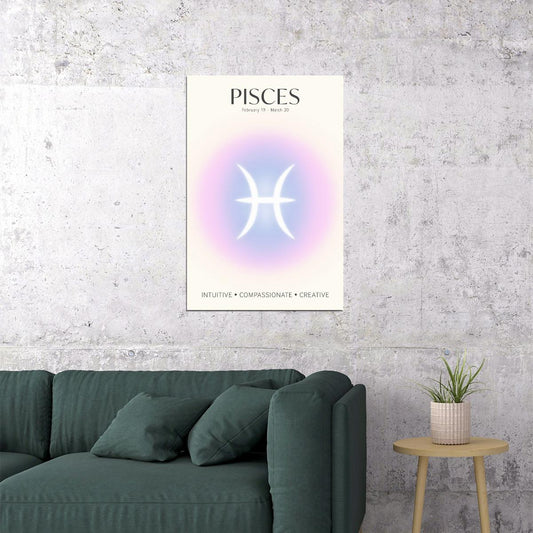 Pisces Astrology Aura Poster Spiritual Zodiac Sign Wall Art with Pastel Gradient Dreamy Soft Abstract Print Celestial Ethereal Aesthetic Decor for Bedroom Dorm Home Office - xonomax