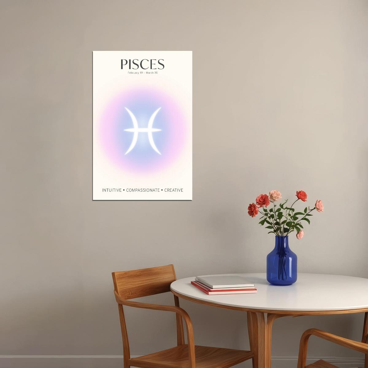 Pisces Astrology Aura Poster Spiritual Zodiac Sign Wall Art with Pastel Gradient Dreamy Soft Abstract Print Celestial Ethereal Aesthetic Decor for Bedroom Dorm Home Office - xonomax