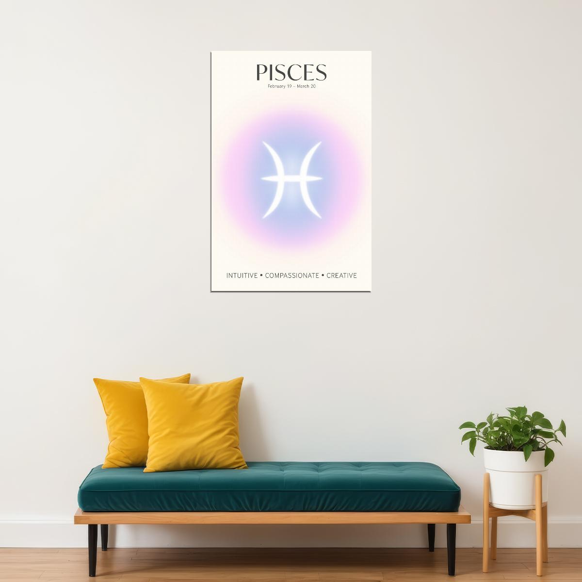 Pisces Astrology Aura Poster Spiritual Zodiac Sign Wall Art with Pastel Gradient Dreamy Soft Abstract Print Celestial Ethereal Aesthetic Decor for Bedroom Dorm Home Office - xonomax
