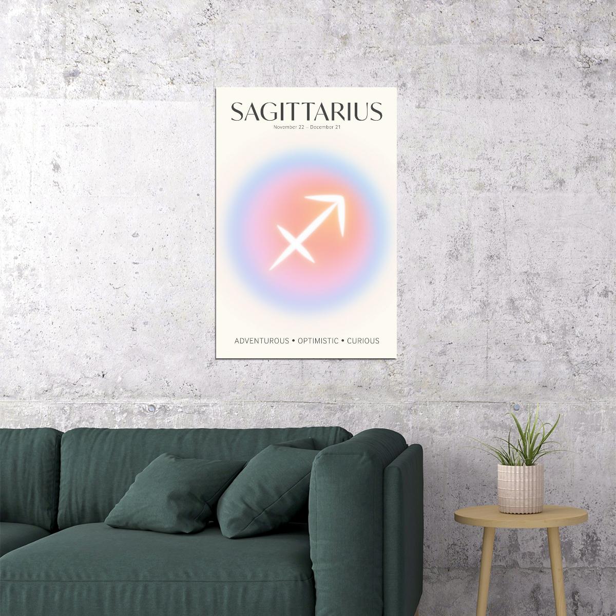 Sagittarius Astrology Aura Poster Spiritual Zodiac Sign Wall Art with Pastel Gradient Dreamy Soft Abstract Print Celestial Ethereal Aesthetic Decor for Bedroom Dorm Home Office
