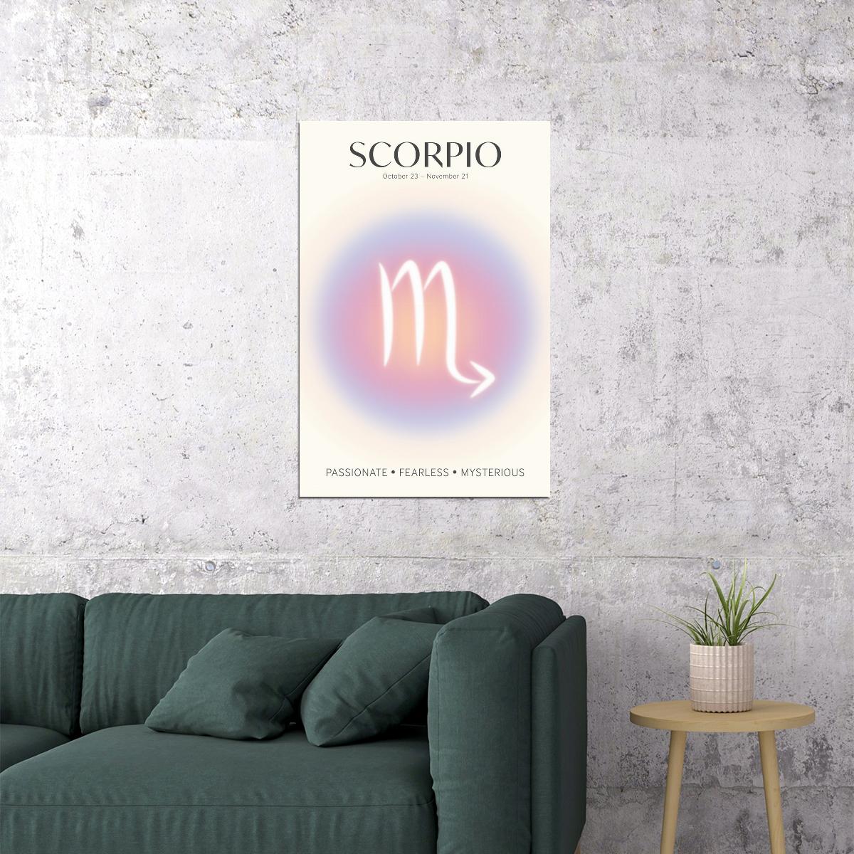 Scorpio Astrology Aura Poster Spiritual Zodiac Sign Wall Art with Pastel Gradient Dreamy Soft Abstract Print Celestial Ethereal Aesthetic Decor for Bedroom Dorm Home Office