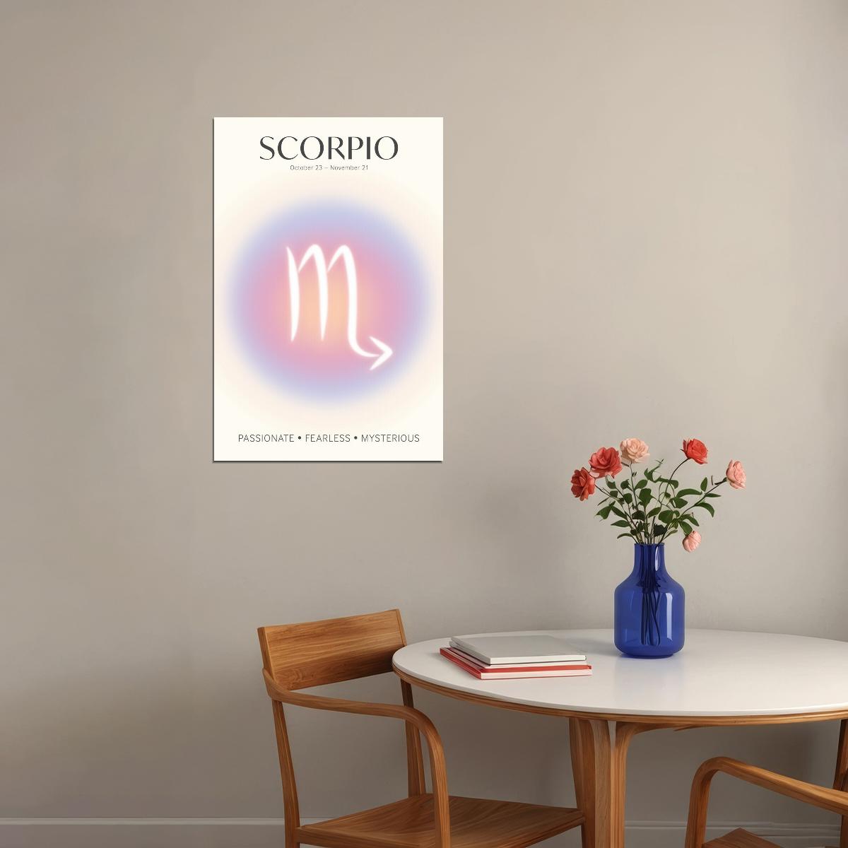 Scorpio Astrology Aura Poster Spiritual Zodiac Sign Wall Art with Pastel Gradient Dreamy Soft Abstract Print Celestial Ethereal Aesthetic Decor for Bedroom Dorm Home Office