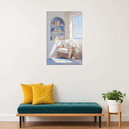Coastal Granddaughter Painting Bookish Wall Art Nautical Coastal Cottage Reading Nook for Library Living Room or Beach Bedroom - xonomax