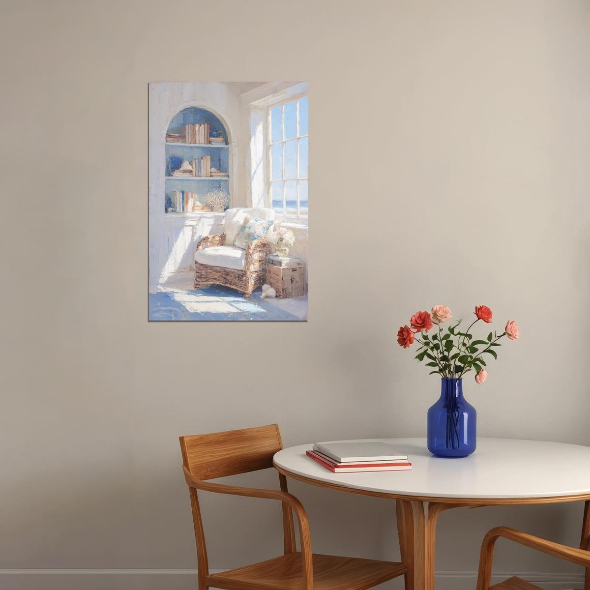 Coastal Granddaughter Painting Bookish Wall Art Nautical Coastal Cottage Reading Nook for Library Living Room or Beach Bedroom - xonomax