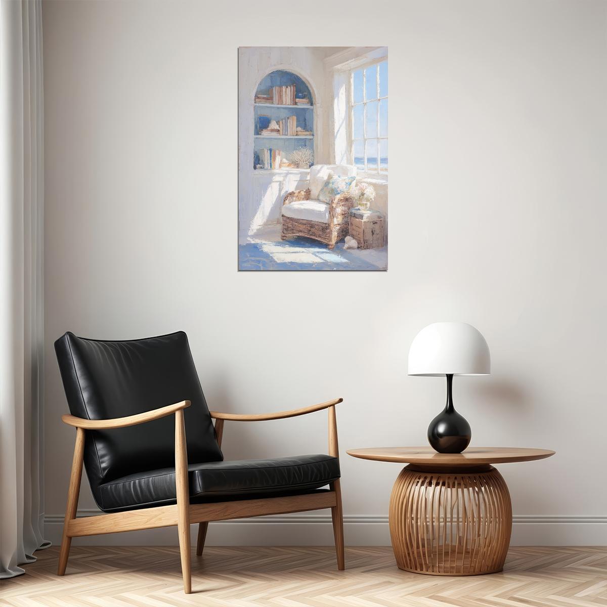 Coastal Granddaughter Painting Bookish Wall Art Nautical Coastal Cottage Reading Nook for Library Living Room or Beach Bedroom - xonomax