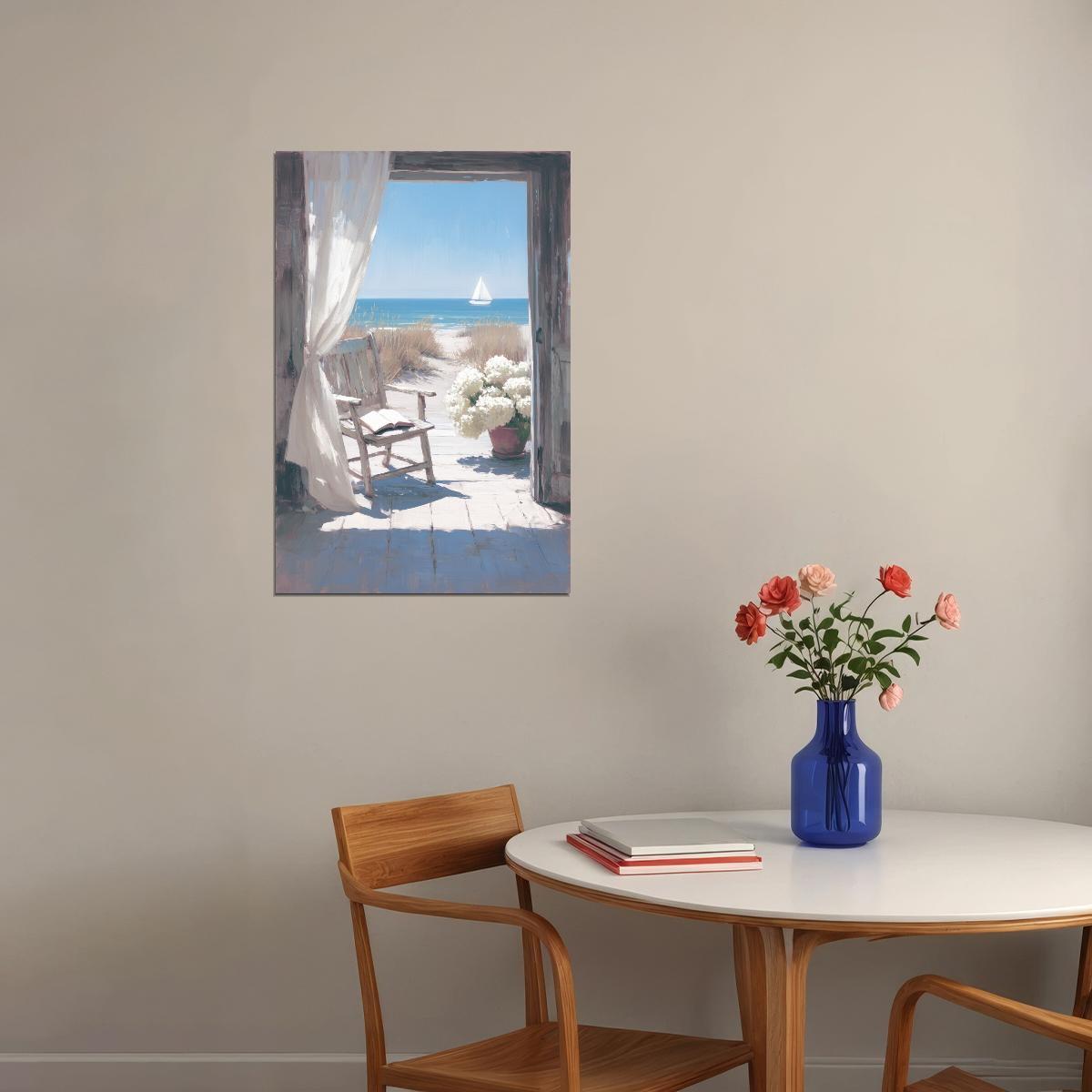 Coastal Granddaughter Painting Bookish Wall Art Nautical Beach View for Reading Nook Beachy Room or Coastal Cottage Aesthetic Bedroom - xonomax