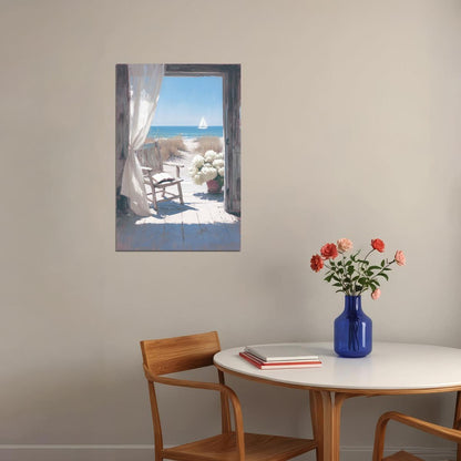 Coastal Granddaughter Painting Bookish Wall Art Nautical Beach View for Reading Nook Beachy Room or Coastal Cottage Aesthetic Bedroom - xonomax