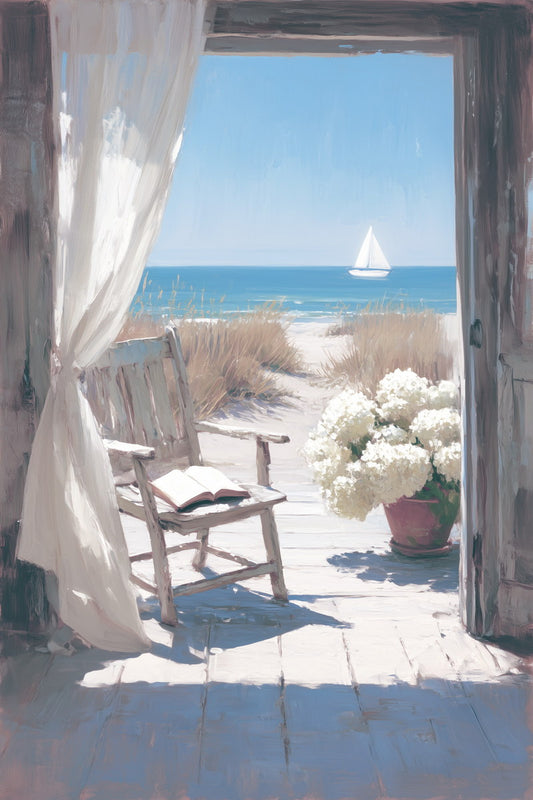 Coastal Granddaughter Painting Bookish Wall Art Nautical Beach View for Reading Nook Beachy Room or Coastal Cottage Aesthetic Bedroom - xonomax