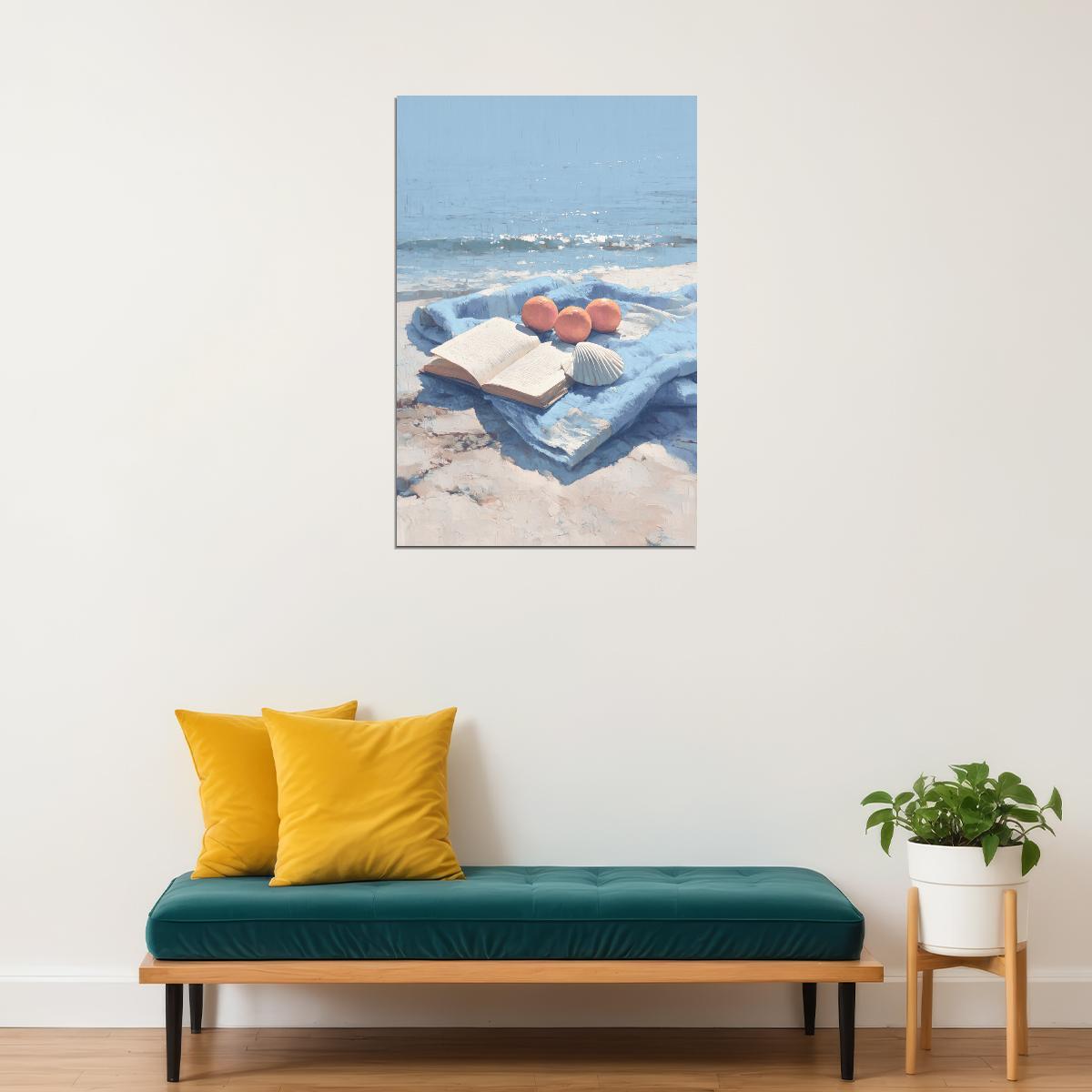 Coastal Granddaughter Painting Bookish Wall Art Reading by the Ocean for Library or Beachy Cottage Bedroom Aesthetic - xonomax