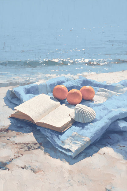 Coastal Granddaughter Painting Bookish Wall Art Reading by the Ocean for Library or Beachy Cottage Bedroom Aesthetic - xonomax