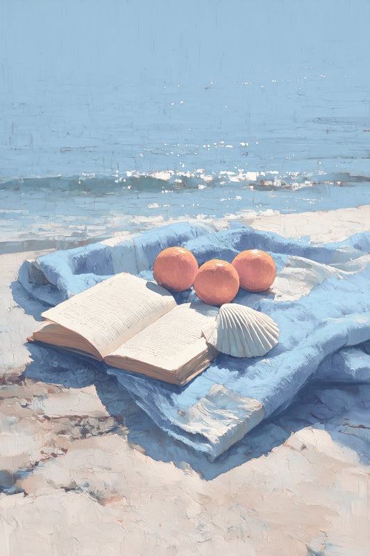 Coastal Granddaughter Painting Bookish Wall Art Reading by the Ocean for Library or Beachy Cottage Bedroom Aesthetic - xonomax