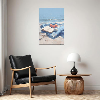 Coastal Granddaughter Painting Bookish Wall Art Reading by the Ocean for Library or Beachy Cottage Bedroom Aesthetic - xonomax