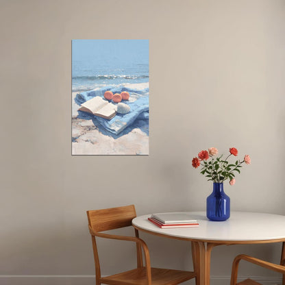 Coastal Granddaughter Painting Bookish Wall Art Reading by the Ocean for Library or Beachy Cottage Bedroom Aesthetic - xonomax