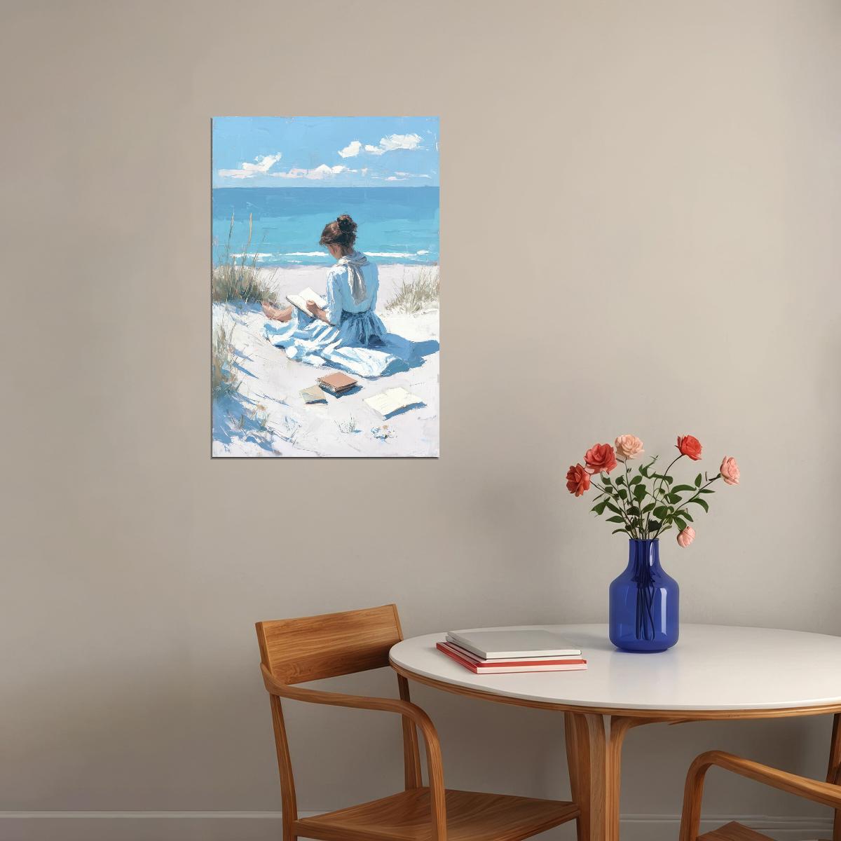 Coastal Granddaughter Painting Bookish Wall Art Woman Reading by the Dunes  Vintage Coastal Wall Art for Library or Beachy Cottage - xonomax