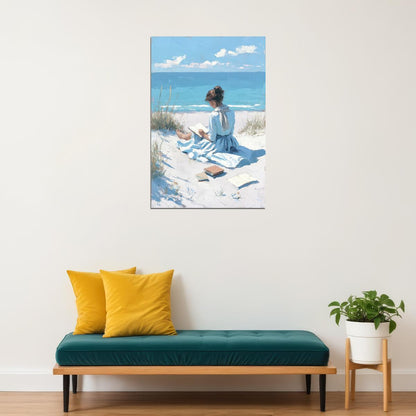 Coastal Granddaughter Painting Bookish Wall Art Woman Reading by the Dunes  Vintage Coastal Wall Art for Library or Beachy Cottage - xonomax