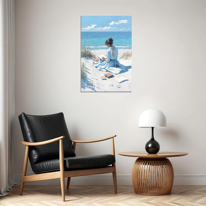 Coastal Granddaughter Painting Bookish Wall Art Woman Reading by the Dunes  Vintage Coastal Wall Art for Library or Beachy Cottage - xonomax