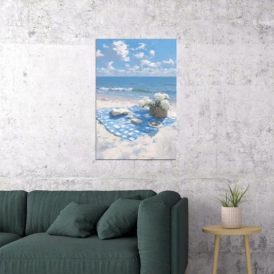 Coastal Granddaughter Painting Bookish Wall Art Romantic Beach Picnic Art for Cottage Bedroom or Nautical Reading Nook Decor - xonomax