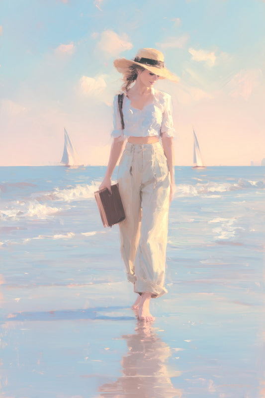 Coastal Granddaughter Painting Bookish Wall Art Coastal Cowgirl Aesthetic for Reading Nook or Cottage Bedroom Decor - xonomax