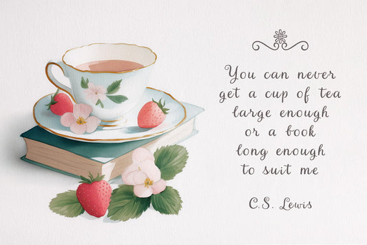 CS Lewis Quote Bookish Poster Botanical Wall Art Bookish Decor Tea Lover Gift Library Decor Reading Nook Vintage Strawberry Art Print - xonomax