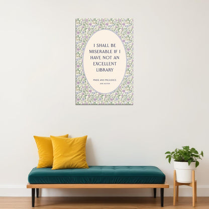 Pride and Prejudice Literary Quotes Wall Art Bookish Poster Botanical Wall Art Bookish Decor Floral Print Library Decor for Women - xonomax