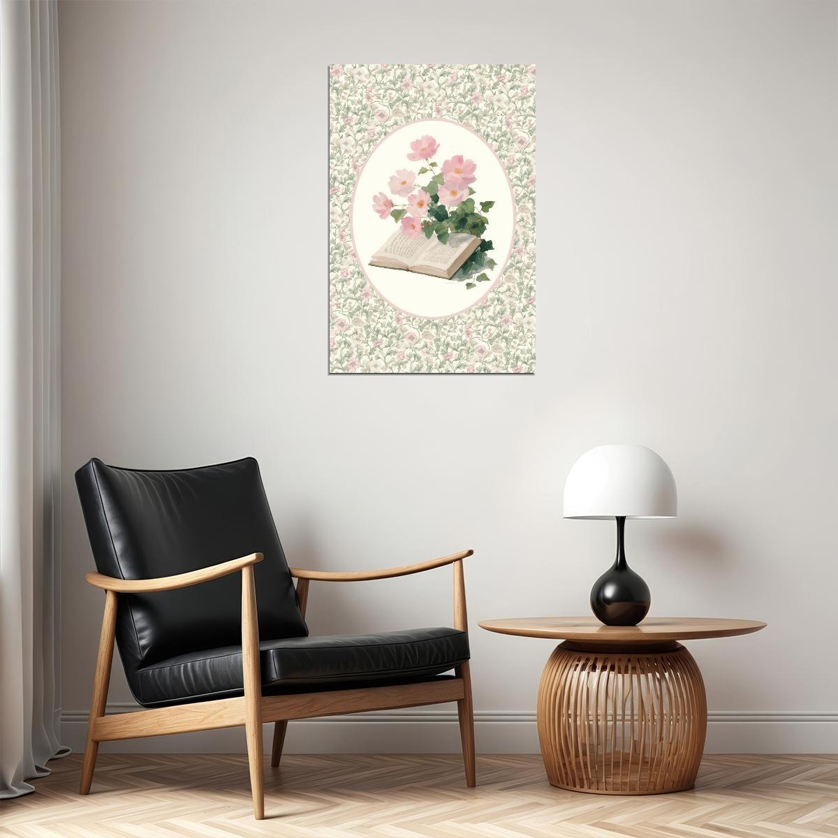Open Book with Pink Flowers Bookish Poster Botanical Wall Art Bookish Decor Floral Wall Art Library Decor for Book Nook - xonomax