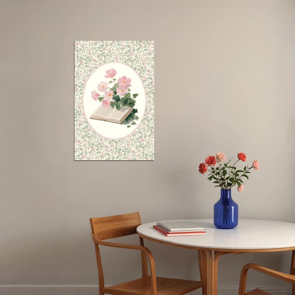 Open Book with Pink Flowers Bookish Poster Botanical Wall Art Bookish Decor Floral Wall Art Library Decor for Book Nook - xonomax