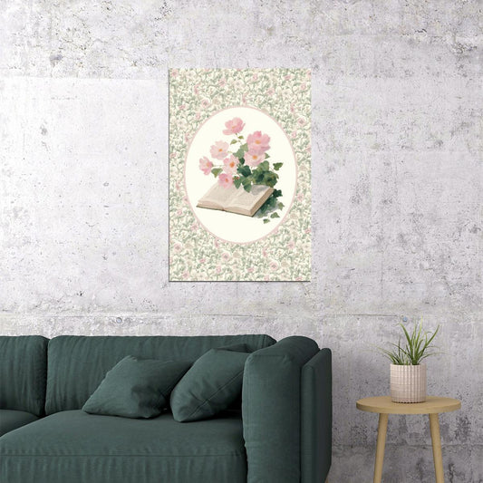 Open Book with Pink Flowers Bookish Poster Botanical Wall Art Bookish Decor Floral Wall Art Library Decor for Book Nook - xonomax
