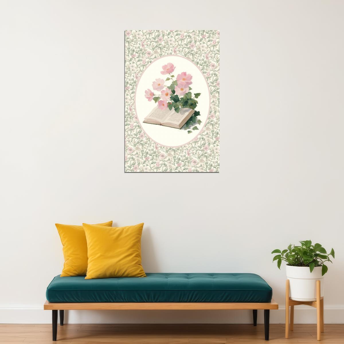 Open Book with Pink Flowers Bookish Poster Botanical Wall Art Bookish Decor Floral Wall Art Library Decor for Book Nook - xonomax