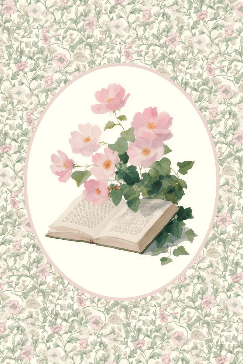 Open Book with Pink Flowers Bookish Poster Botanical Wall Art Bookish Decor Floral Wall Art Library Decor for Book Nook - xonomax