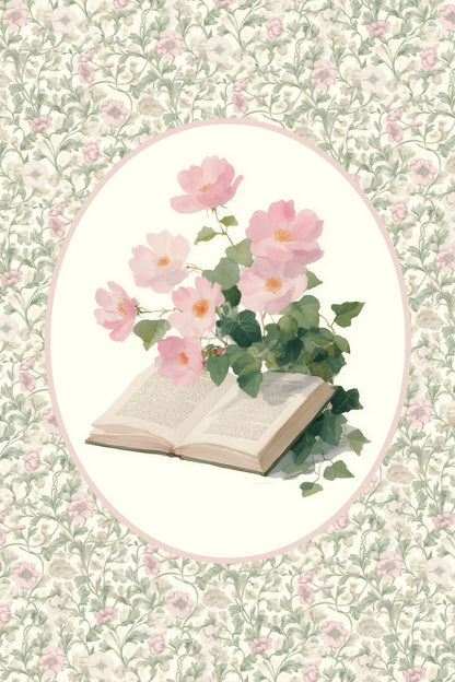 Open Book with Pink Flowers Bookish Poster Botanical Wall Art Bookish Decor Floral Wall Art Library Decor for Book Nook - xonomax
