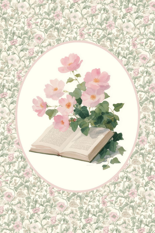 Open Book with Pink Flowers Bookish Poster Botanical Wall Art Bookish Decor Floral Wall Art Library Decor for Book Nook - xonomax