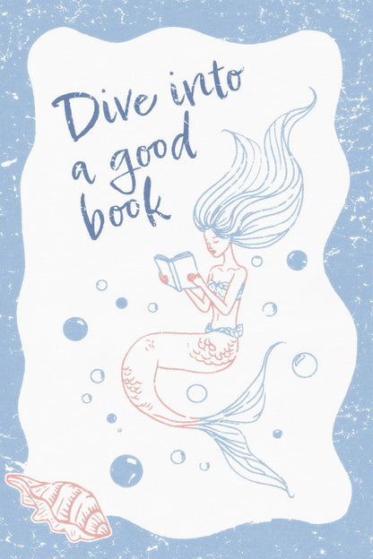 Dive into a Good Book Mermaid Bookish Poster Coastal Granddaughter Room Decor Coastal Wall Art Nautical Aesthetic - xonomax