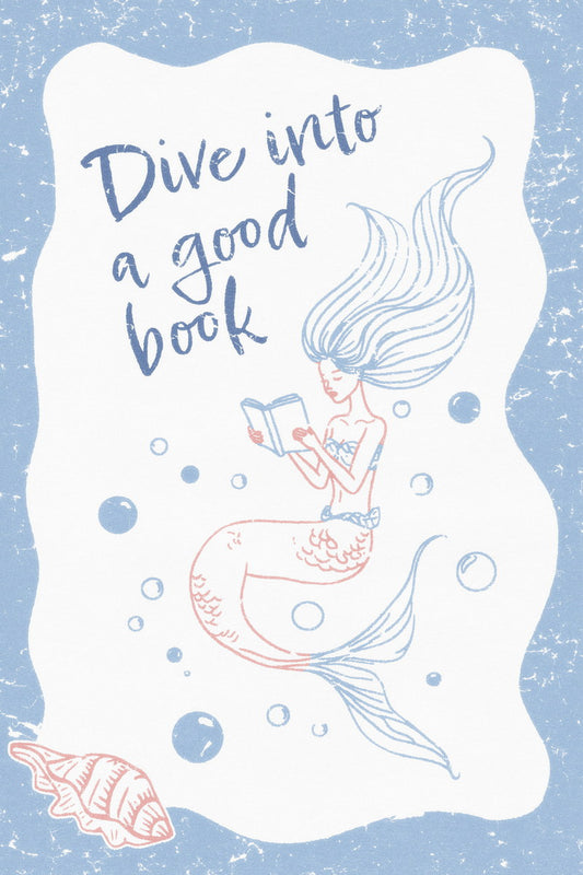 Dive into a Good Book Mermaid Bookish Poster Coastal Granddaughter Room Decor Coastal Wall Art Nautical Aesthetic - xonomax
