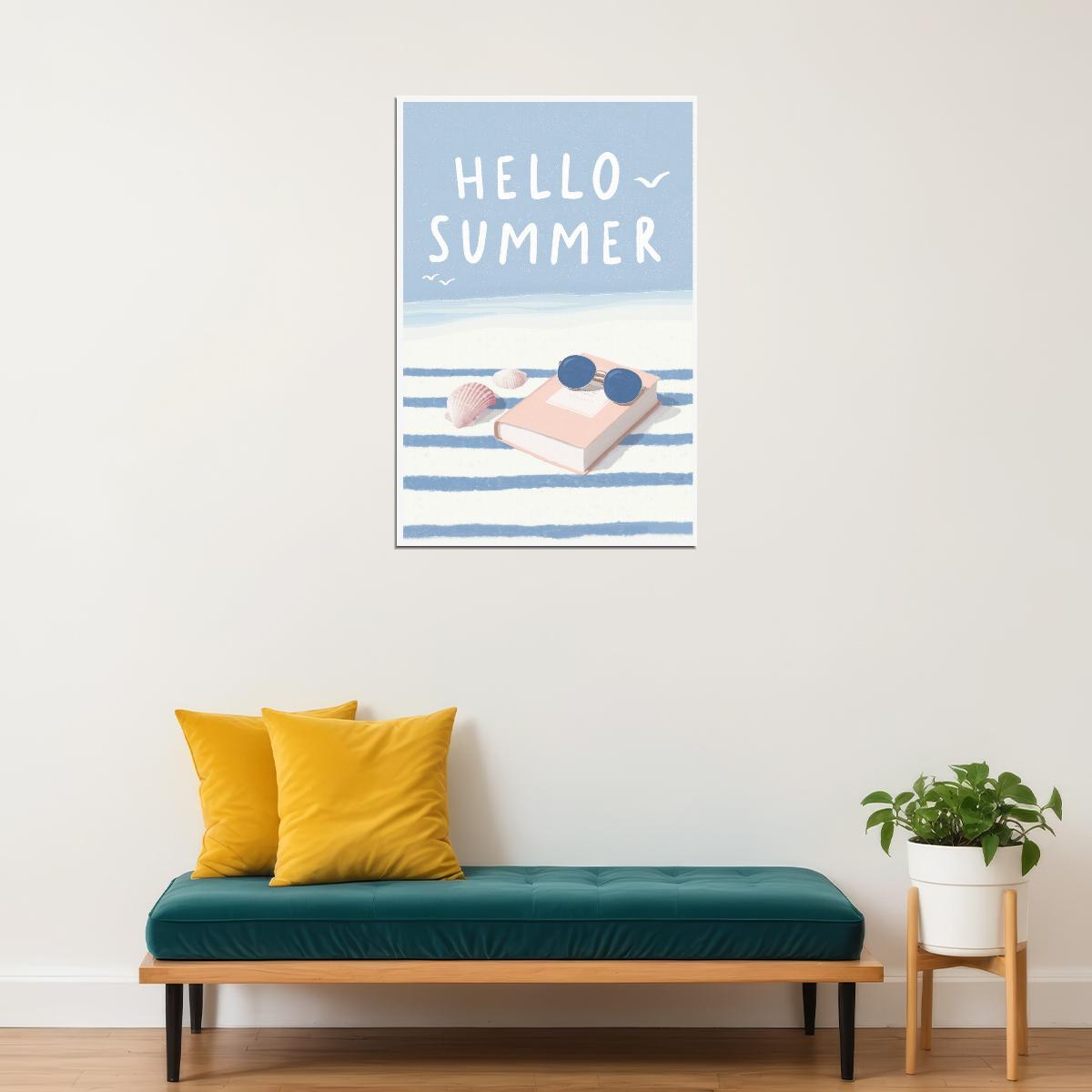 Hello Summer Bookish Poster Coastal Granddaughter Room Decor Coastal Wall Art Beachy Room Aesthetic Bookish Decor - xonomax