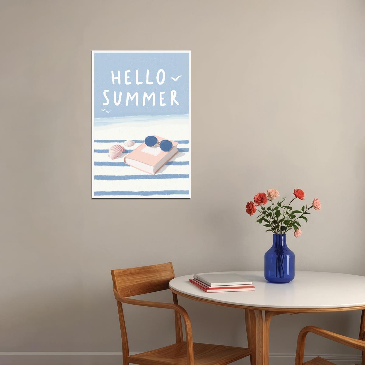Hello Summer Bookish Poster Coastal Granddaughter Room Decor Coastal Wall Art Beachy Room Aesthetic Bookish Decor - xonomax