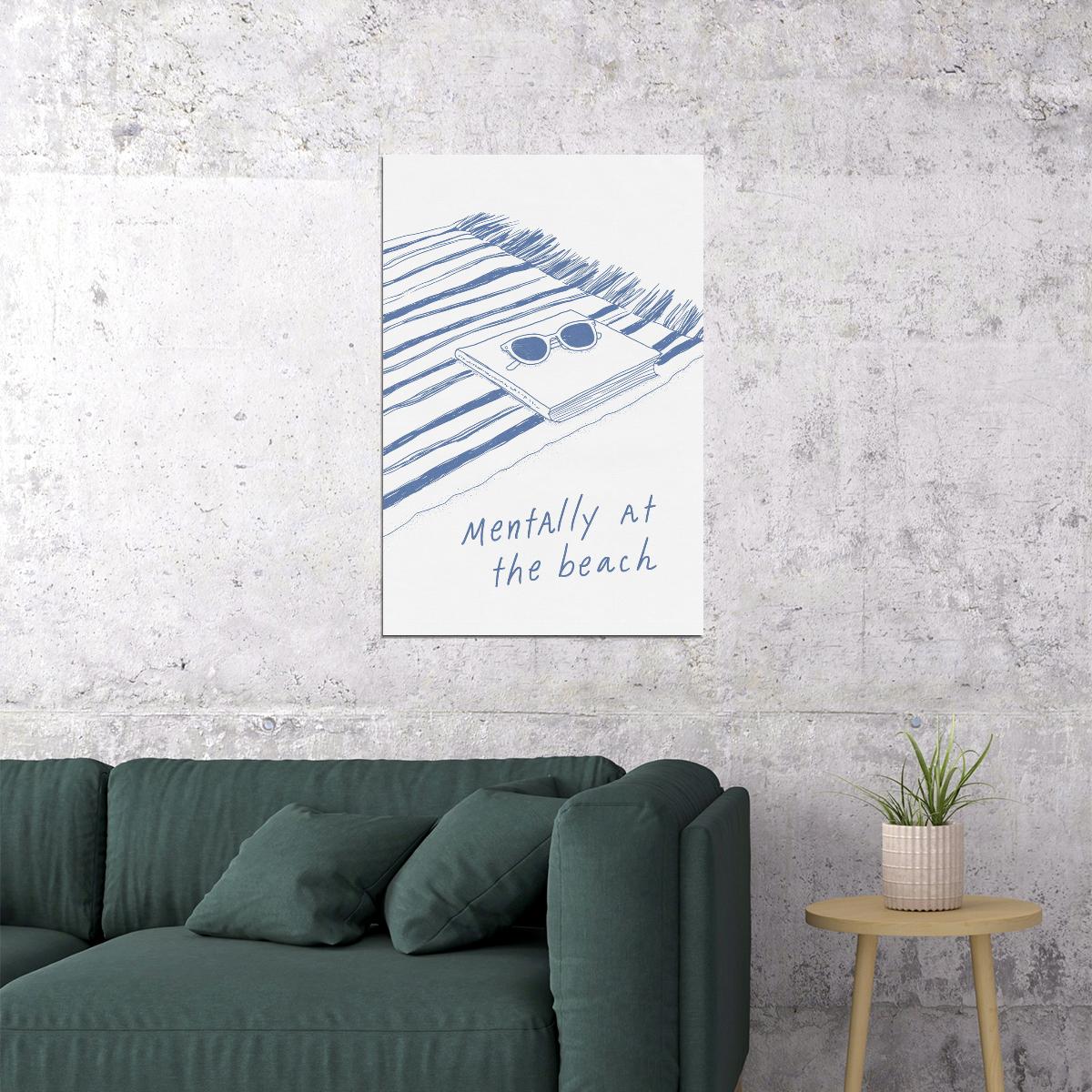 Mentally at the Beach Bookish Poster Coastal Granddaughter Room Decor Beach Wall Art Reading Nook Decor Coastal Bedroom Aesthetic - xonomax