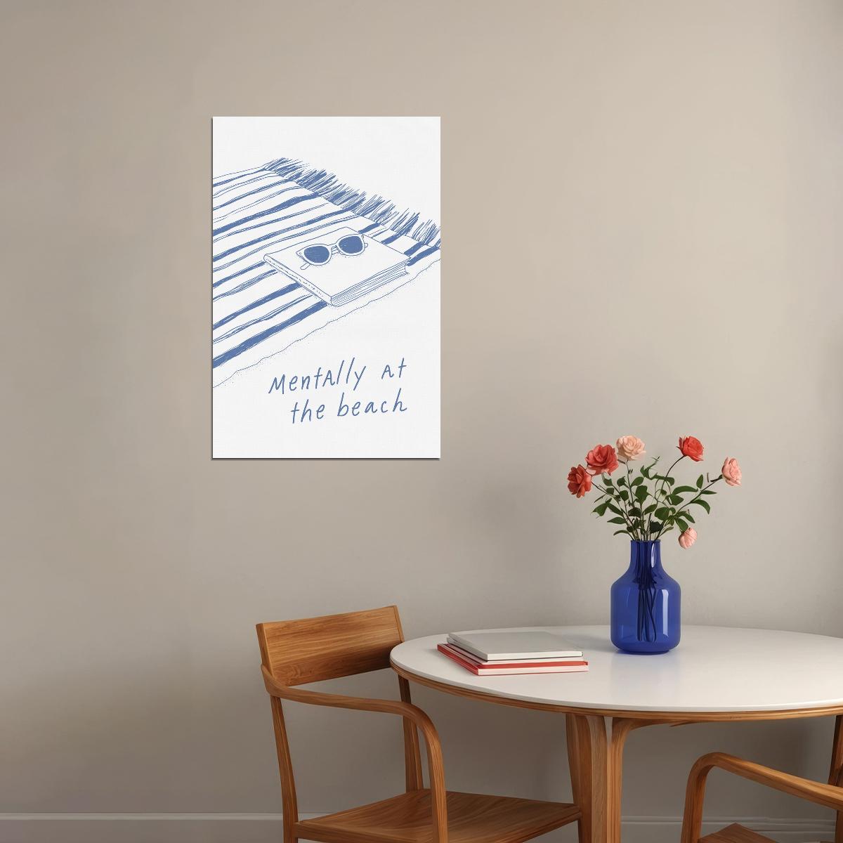 Mentally at the Beach Bookish Poster Coastal Granddaughter Room Decor Beach Wall Art Reading Nook Decor Coastal Bedroom Aesthetic - xonomax
