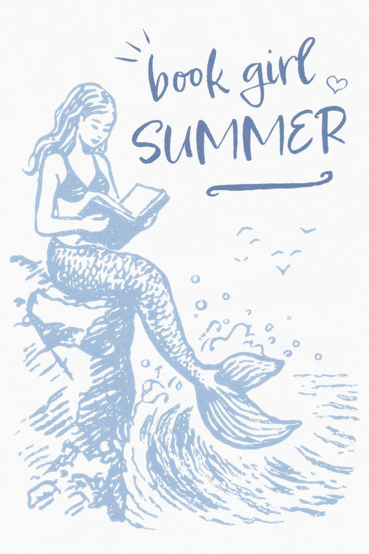 Book Girl Summer Mermaid Print Bookish Poster Coastal Granddaughter Room Decor Coastal Wall Art for Reading Nook - xonomax