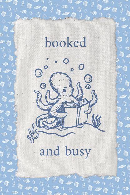 Booked and Busy Bookish Poster Nautical Octopus Wall Art Coastal Granddaughter Room Decor for Reading Nook - xonomax