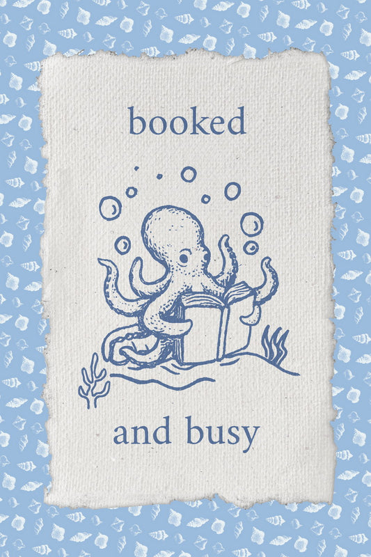 Booked and Busy Bookish Poster Nautical Octopus Wall Art Coastal Granddaughter Room Decor for Reading Nook - xonomax