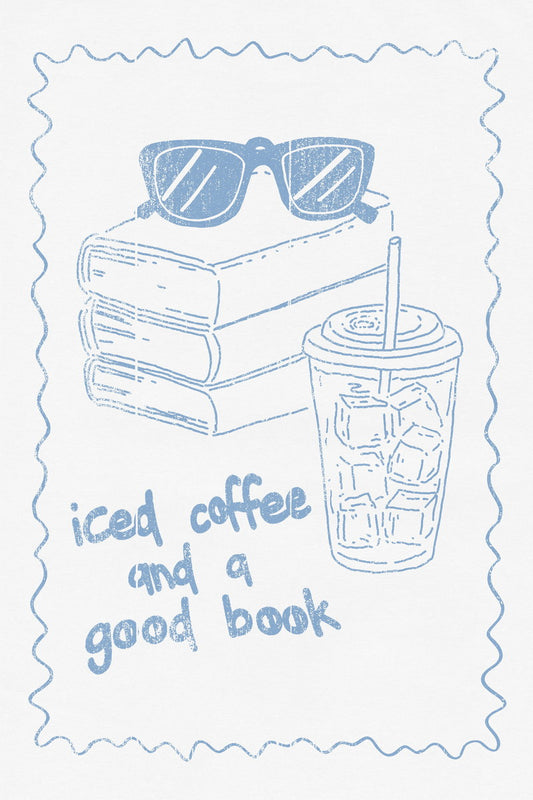 Iced Coffee and a Good Book Bookish Poster Coastal Granddaughter Room Decor Coastal Wall Art Book Nook Decor Reading Aesthetic - xonomax
