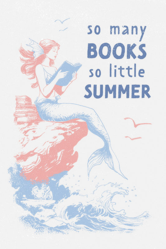 So Many Books So Little Summer Bookish Poster Coastal Granddaughter Room Decor Mermaid Wall Art Wall Decor for Book Lovers - xonomax