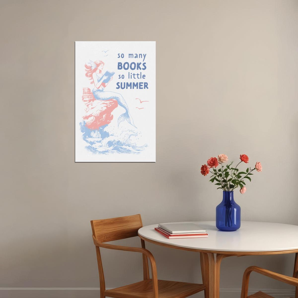 So Many Books So Little Summer Bookish Poster Coastal Granddaughter Room Decor Mermaid Wall Art Wall Decor for Book Lovers - xonomax