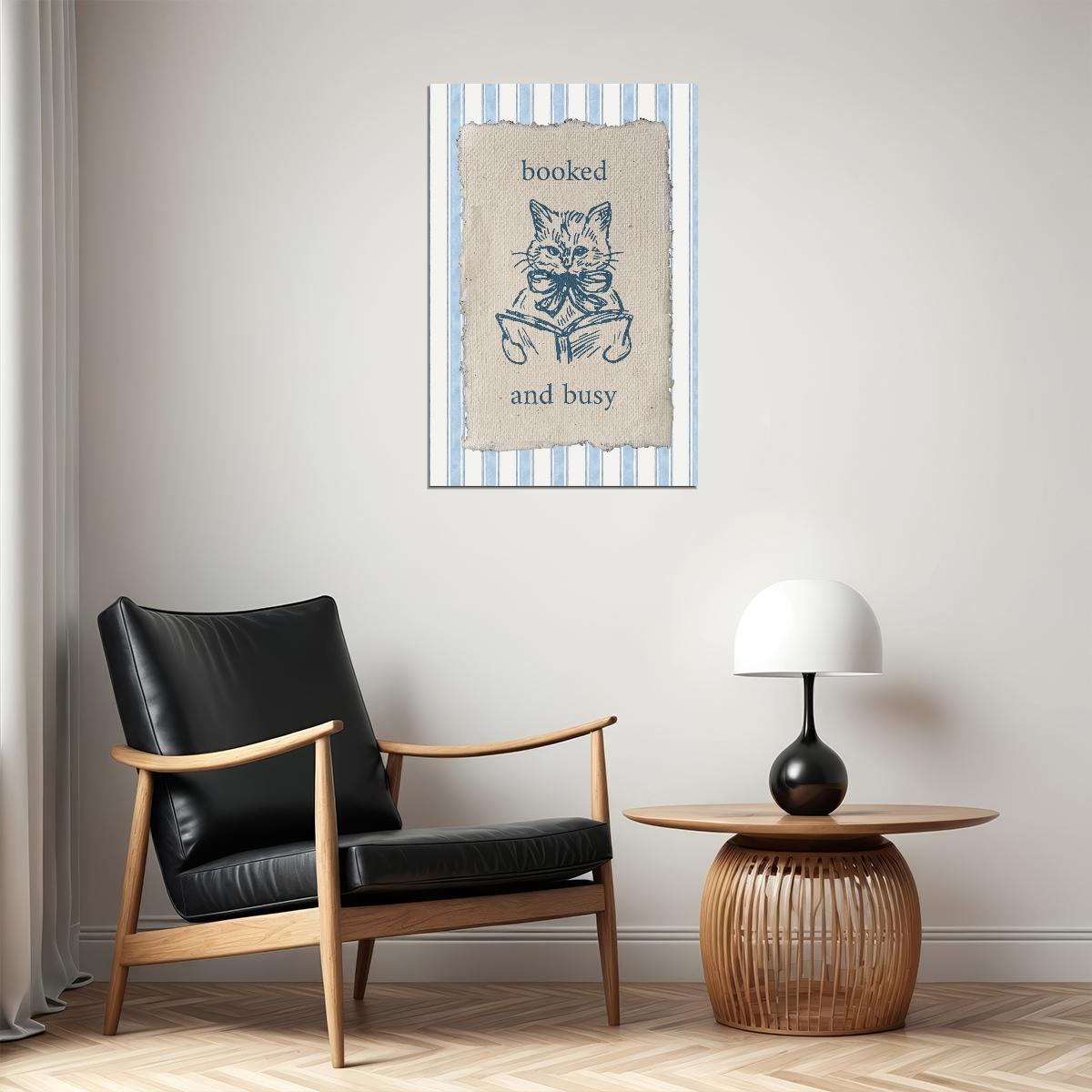 Bookish Wall Art Booked and Busy Bookish Poster Funny Reading Cat for Book Nook Cute Gift for Book Lovers and Cat Fans - xonomax
