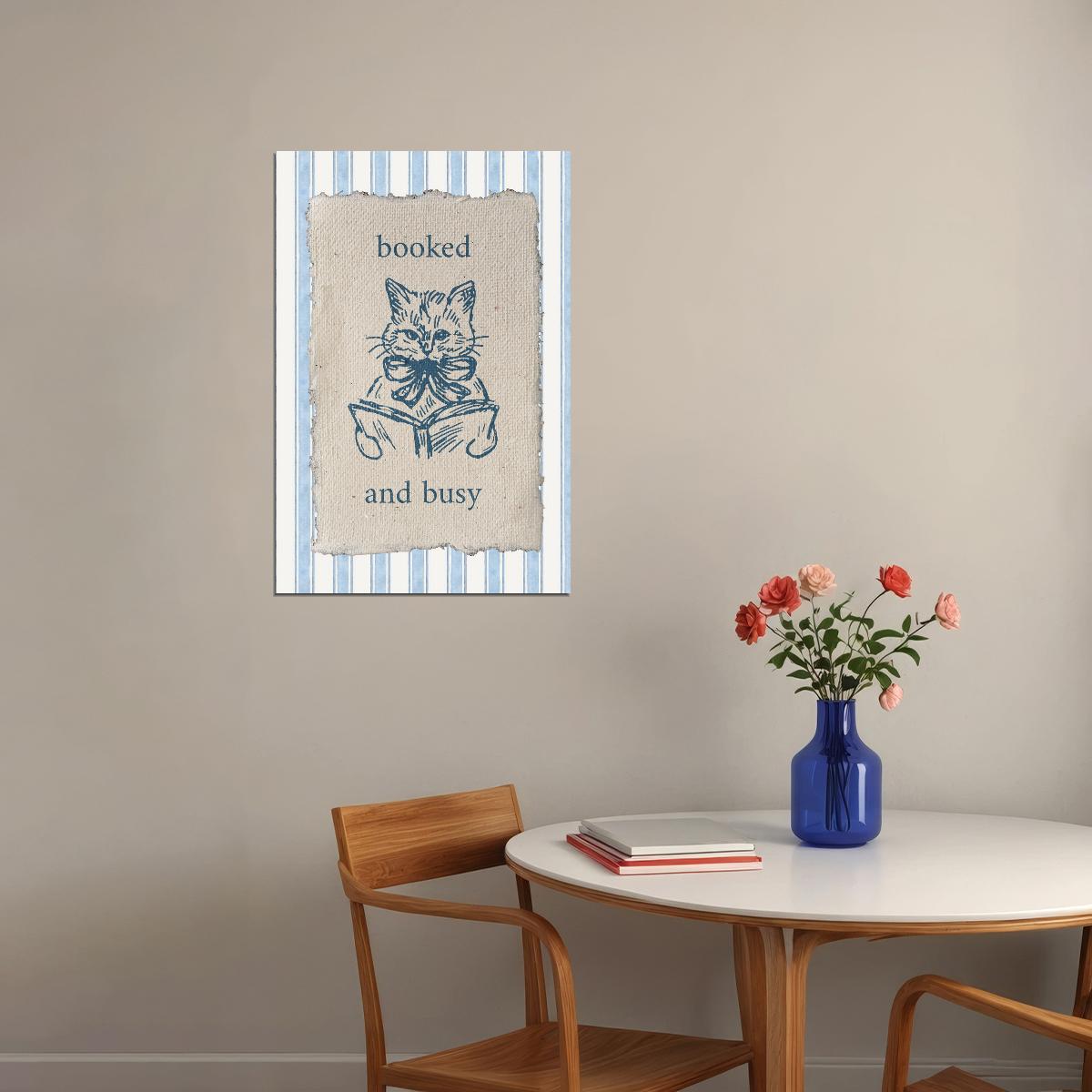 Bookish Wall Art Booked and Busy Bookish Poster Funny Reading Cat for Book Nook Cute Gift for Book Lovers and Cat Fans - xonomax