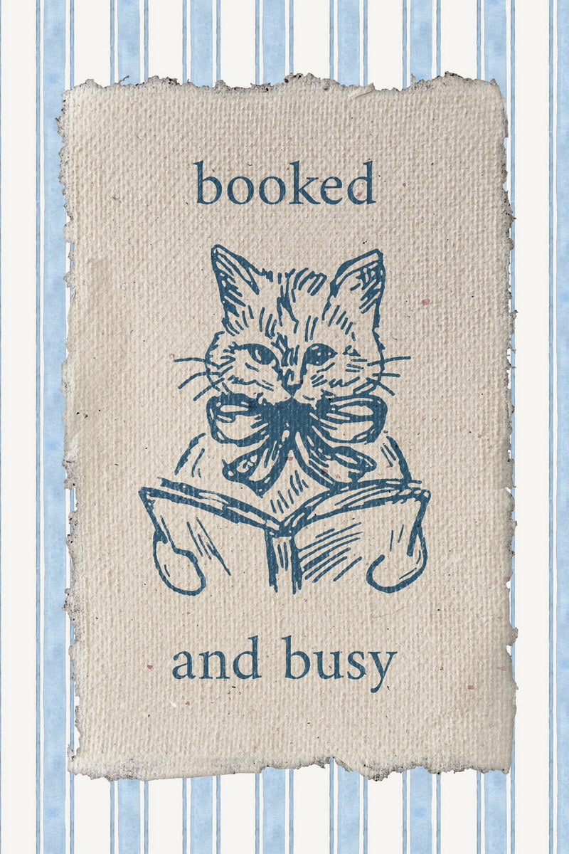 Bookish Wall Art Booked and Busy Bookish Poster Funny Reading Cat for Book Nook Cute Gift for Book Lovers and Cat Fans - xonomax
