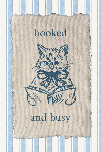 Bookish Wall Art Booked and Busy Bookish Poster Funny Reading Cat for Book Nook Cute Gift for Book Lovers and Cat Fans - xonomax