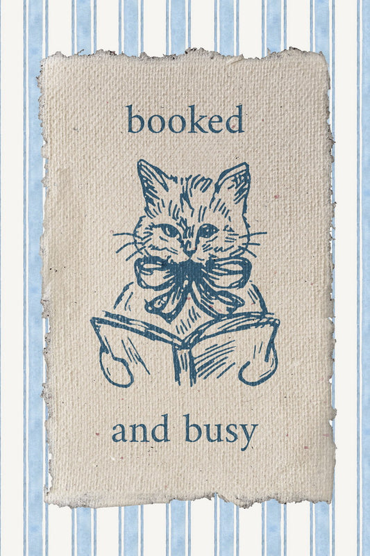 Bookish Wall Art Booked and Busy Bookish Poster Funny Reading Cat for Book Nook Cute Gift for Book Lovers and Cat Fans - xonomax