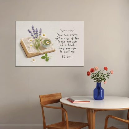 Floral Bookish Poster Botanical Wall Art with CS Lewis Quote Tea Book Print Bookish Decor Reading Nook Gift Library Decor for Book Lovers - xonomax
